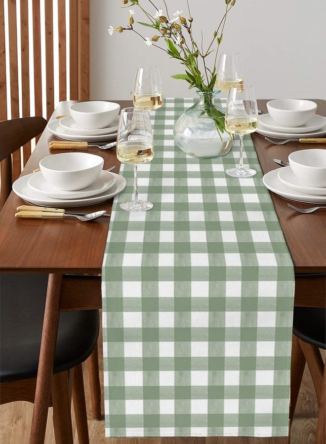Ldtrchee Sage Green Buffalo Plaid Table Runner 72 Inches, Farmhouse Green White Checkered Bed Runner Dresser Scarves Tabletop for Indoor Outdoor Parties/Ceremony/Banquet, 13" x 72" - Image 4