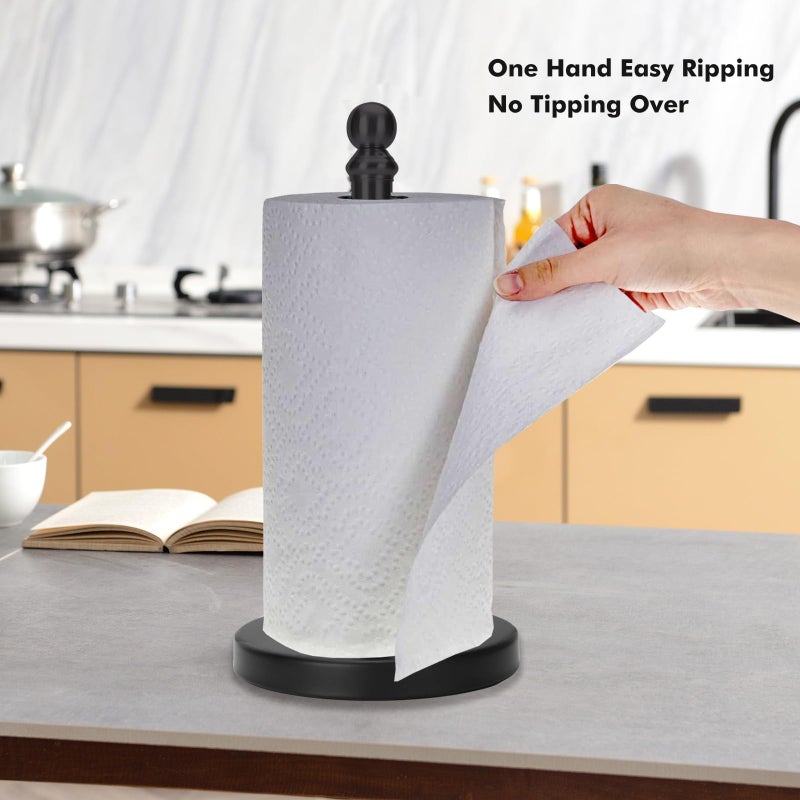 exilon Paper Towel Holder Countertop, Standing Paper Towel Roll Holder for Kitchen Bathroom, with Weighted Base for One-Handed Operation (Black) - Image 2