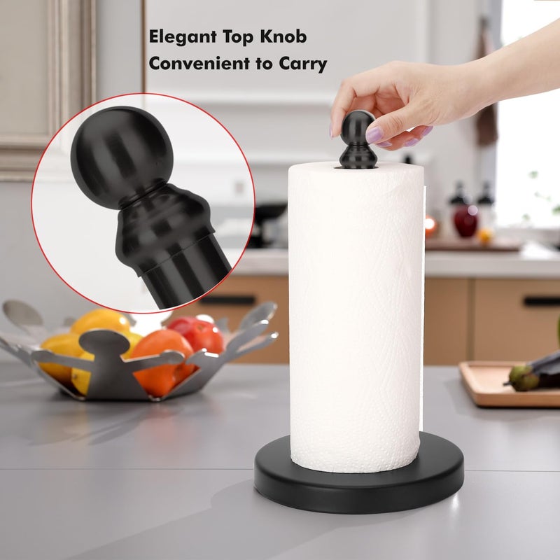 exilon Paper Towel Holder Countertop, Standing Paper Towel Roll Holder for Kitchen Bathroom, with Weighted Base for One-Handed Operation (Black) - Image 4