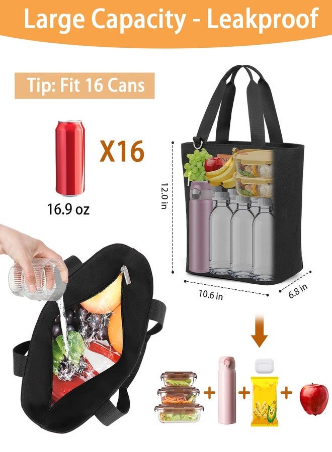 GLENKEY Stylish Lunch Box Tote Bag - Insulated Soft Lunch Bag for Women - Large Simple Cooler Bag Reusable Leakproof Lunchbox for Adults Work Picnic Outdoor Trips Black 14L - Image 2