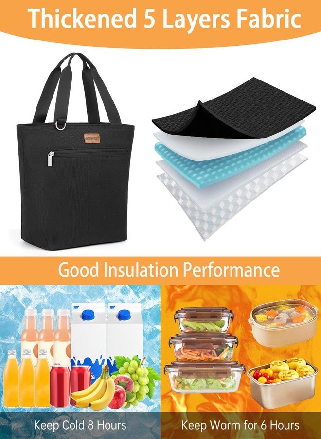 GLENKEY Stylish Lunch Box Tote Bag - Insulated Soft Lunch Bag for Women - Large Simple Cooler Bag Reusable Leakproof Lunchbox for Adults Work Picnic Outdoor Trips Black 14L - Image 5
