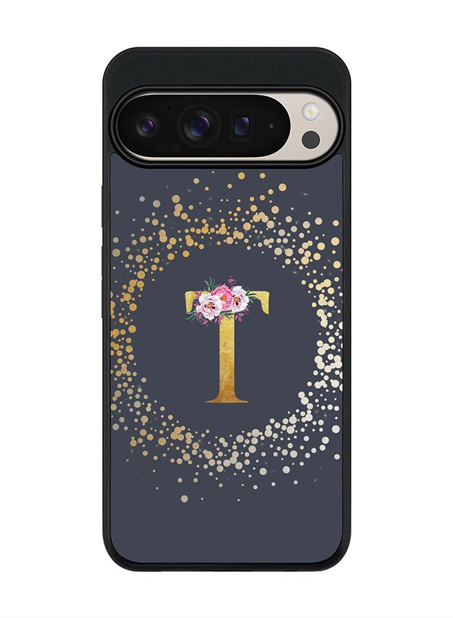 Stylizedd For Google Pixel 9 Pro XL Case,Slim fit Camera Protection, Shockproof Thin Phone cover - Custom Monogram Floral - T (Grey ) - Image 1