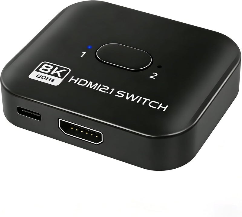 محول HDMI 2.1 بدقة 8K، محول HDMI ثنائي الاتجاه 2 مدخل و 1 مخرج يدعم 48Gbps و 8K@60Hz و 4K@144Hz و 4K@120Hz لأجهزة PS5 وHDTV وXbox وFire Stick (8K60Hz) - Image 1
