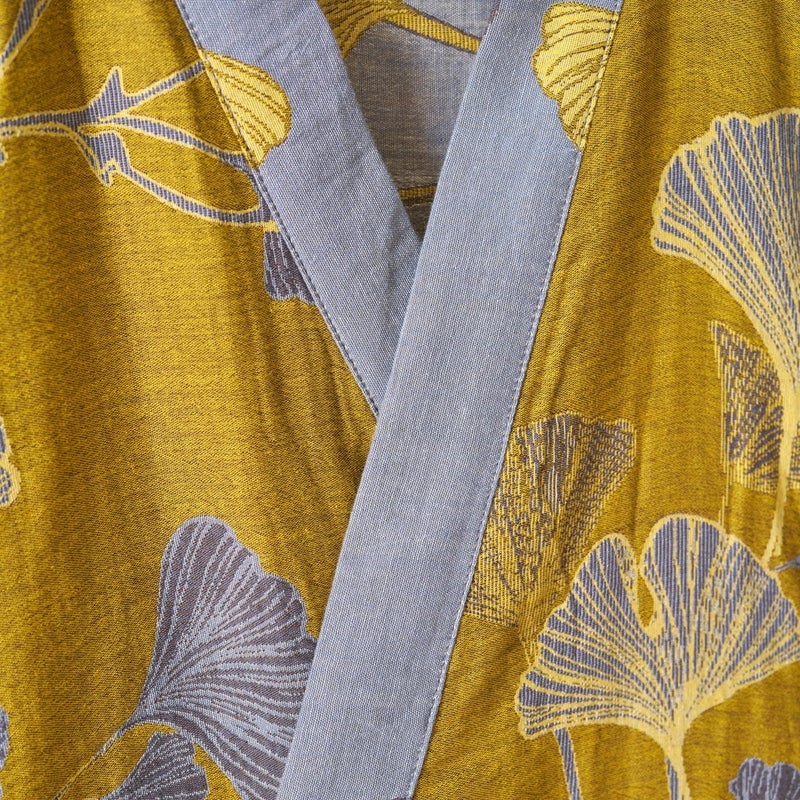 Kimono Robe 100% Cotton Gauze Ginkgo Leaf Print - Image 4