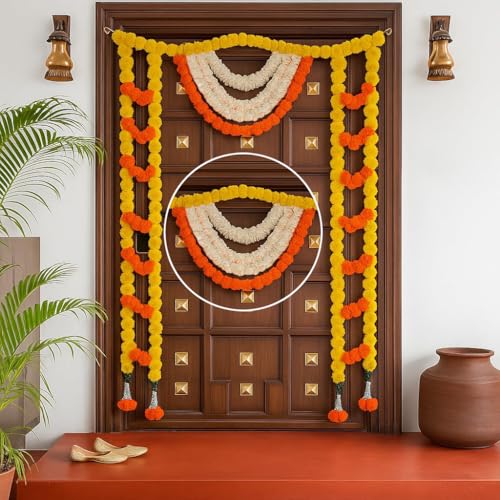 CraftVatika Toran for Main Door Entrance, Thoranam for Entrance Door, Diwali Decoration Items, Marigold Flower Torans Reusable Banderwal for Door Festival Decoration Items (48 Inch Length) - Image 2