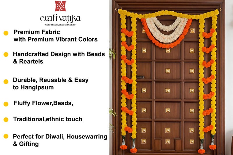 CraftVatika Toran for Main Door Entrance, Thoranam for Entrance Door, Diwali Decoration Items, Marigold Flower Torans Reusable Banderwal for Door Festival Decoration Items (48 Inch Length) - Image 5