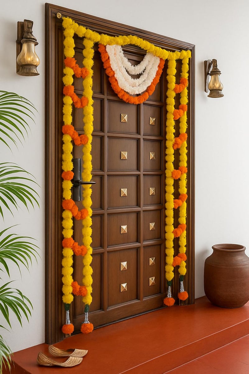 CraftVatika Toran for Main Door Entrance, Thoranam for Entrance Door, Diwali Decoration Items, Marigold Flower Torans Reusable Banderwal for Door Festival Decoration Items (48 Inch Length) - Image 3