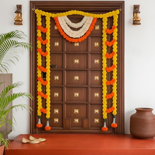 CraftVatika Toran for Main Door Entrance, Thoranam for Entrance Door, Diwali Decoration Items, Marigold Flower Torans Reusable Banderwal for Door Festival Decoration Items (48 Inch Length) - Image 1