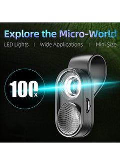 APEXEL APEXEL APL-MS001 مجهر صغير محمول للهواتف الذكية، تكبير 100X، ضوء LED مدمج مع مشبك عالمي لاستكشاف النباتات، فحص لوحة دوائر مجوهرات المنسوجات  - Image 5