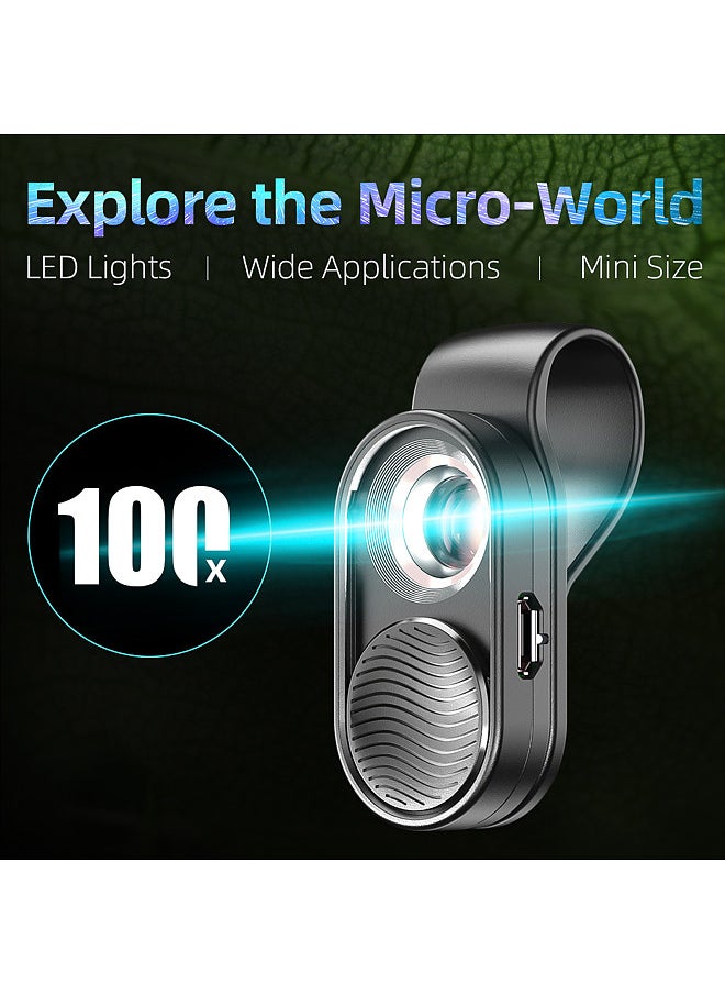 APEXEL - APEXEL APL-MS001 مجهر صغير محمول للهواتف الذكية، تكبير 100X، ضوء LED مدمج مع مشبك عالمي لاستكشاف النباتات، فحص لوحة دوائر مجوهرات المنسوجات - Image 1