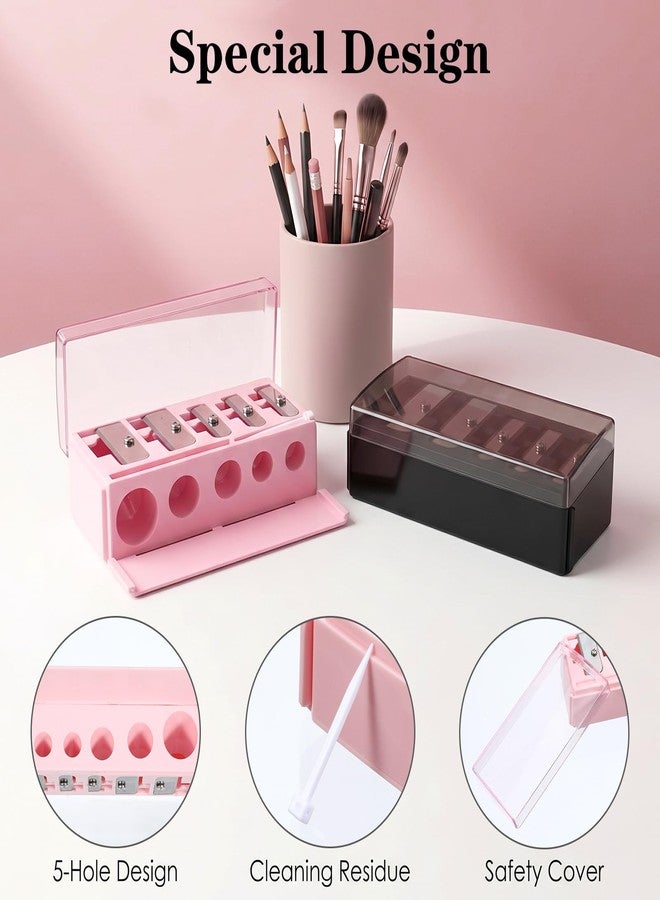 ADLABLD 2Pcs 5 Hole Long Point Manual Makeup Pencil Sharpener with Plastic Lid, Eye Pencil Sharpener for Women, Cosmetic Manual Tools for Eyeliner Eyebrow Lip Liner Pencils - Image 4