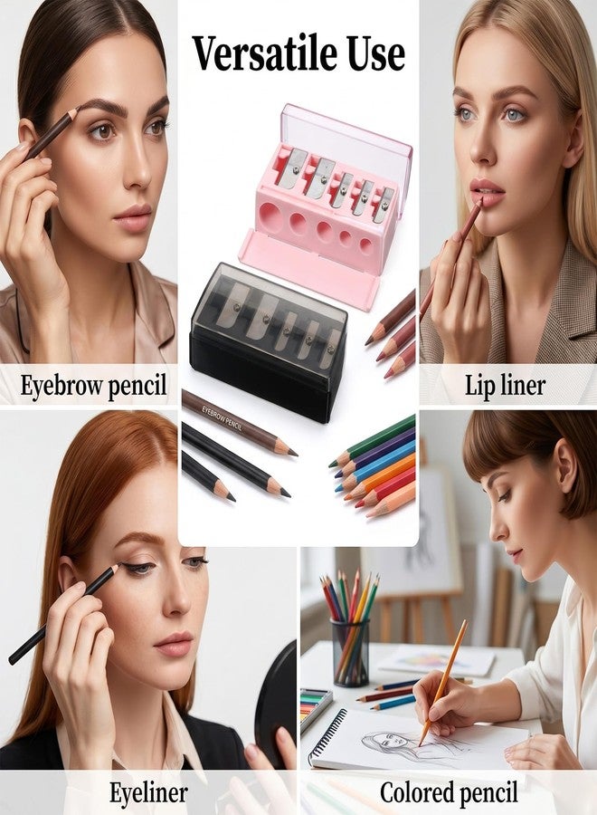 ADLABLD 2Pcs 5 Hole Long Point Manual Makeup Pencil Sharpener with Plastic Lid, Eye Pencil Sharpener for Women, Cosmetic Manual Tools for Eyeliner Eyebrow Lip Liner Pencils - Image 3