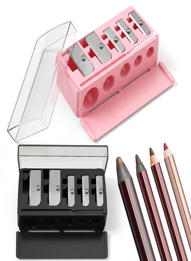 ADLABLD 2Pcs 5 Hole Long Point Manual Makeup Pencil Sharpener with Plastic Lid, Eye Pencil Sharpener for Women, Cosmetic Manual Tools for Eyeliner Eyebrow Lip Liner Pencils - Image 1