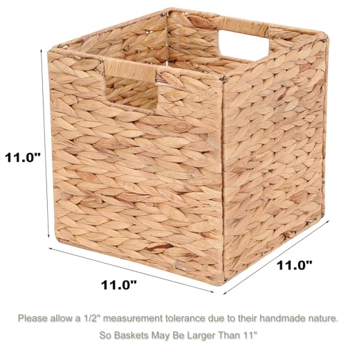 LYJWOO6D Water Hyacinth Storage Baskets 11x11x11 Inch Wicker Storage Cubes Set of 2Baskets,Handwoven Foldable Wicker Cubes with Sturdy Handles, Rustic Laundry Organizer for Bedroom Shelves, Kitchen, Bathroom - Image 3