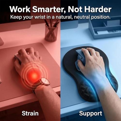 QDOAOF-Ergonomic Mouse Pad Wrist Support with Massage Design, Relieve Wrist Pain Mousepad, Wrist Rest Pain Relief Mousepad with Memory Foam&Non-Slip PU Base, Carpal Tunnel Syndrome (Black) - Image 3