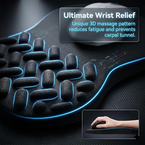 QDOAOF-Ergonomic Mouse Pad Wrist Support with Massage Design, Relieve Wrist Pain Mousepad, Wrist Rest Pain Relief Mousepad with Memory Foam&Non-Slip PU Base, Carpal Tunnel Syndrome (Black) - Image 4