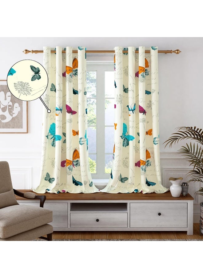 Story@Home Story@Home 152 Cm 100% Cotton Canvas Fabric Floral Pattern Light Filtering Grommet Window Curtain, White & Pink, Pack Of 2  - Image 4