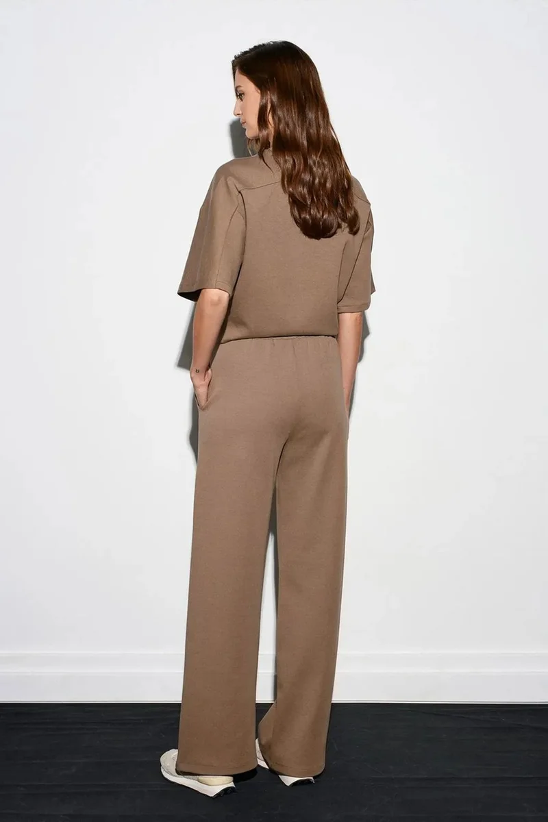 Dilvin Camel Brown DILVIN Wide-leg Knit Trousers for Women | Best Price UAE