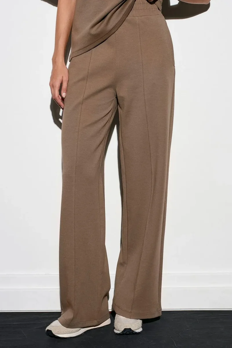 Dilvin Camel Brown DILVIN Wide-leg Knit Trousers for Women | Best Price UAE