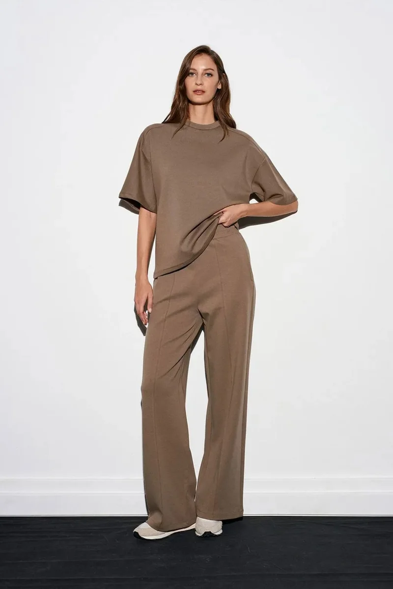 Dilvin Camel Brown DILVIN Wide-leg Knit Trousers for Women | Best Price UAE