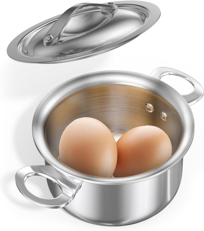 MACEVIA Mini Sauce Pan with Lid,Stainless Steel Butter Warmer Small Pot, For All Stoves Multipurpose Use for Home Kitchen or Restaurant (13.5oz/400ml) - Silver - Image 1
