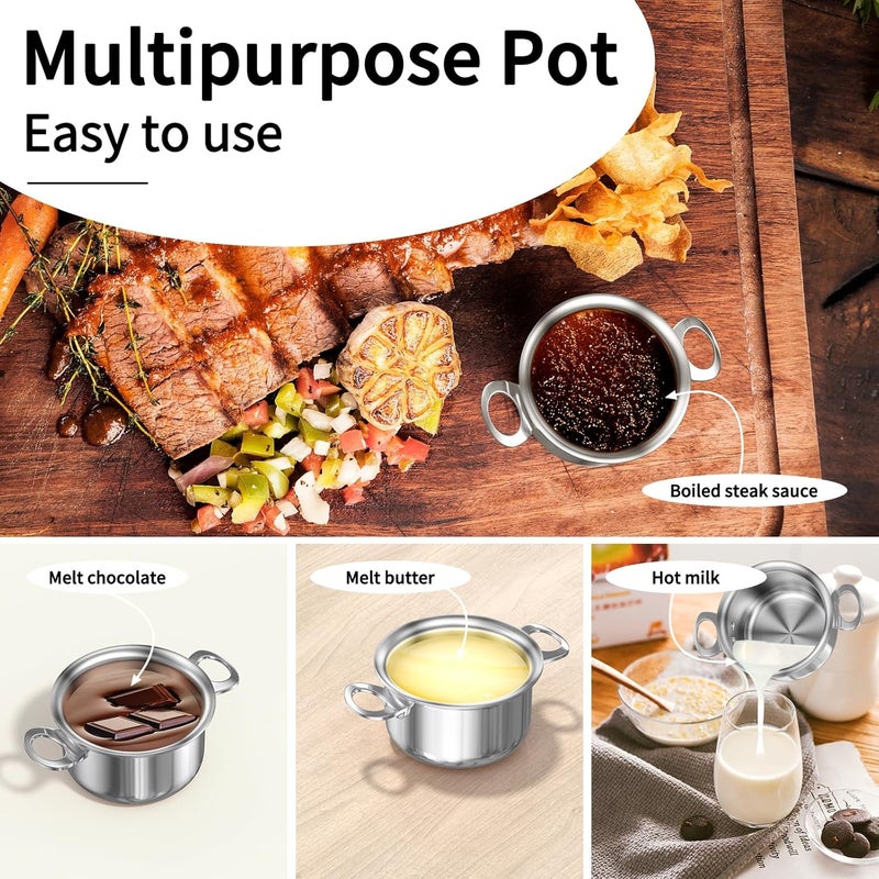 MACEVIA Mini Sauce Pan with Lid,Stainless Steel Butter Warmer Small Pot, For All Stoves Multipurpose Use for Home Kitchen or Restaurant (13.5oz/400ml) - Silver - Image 5