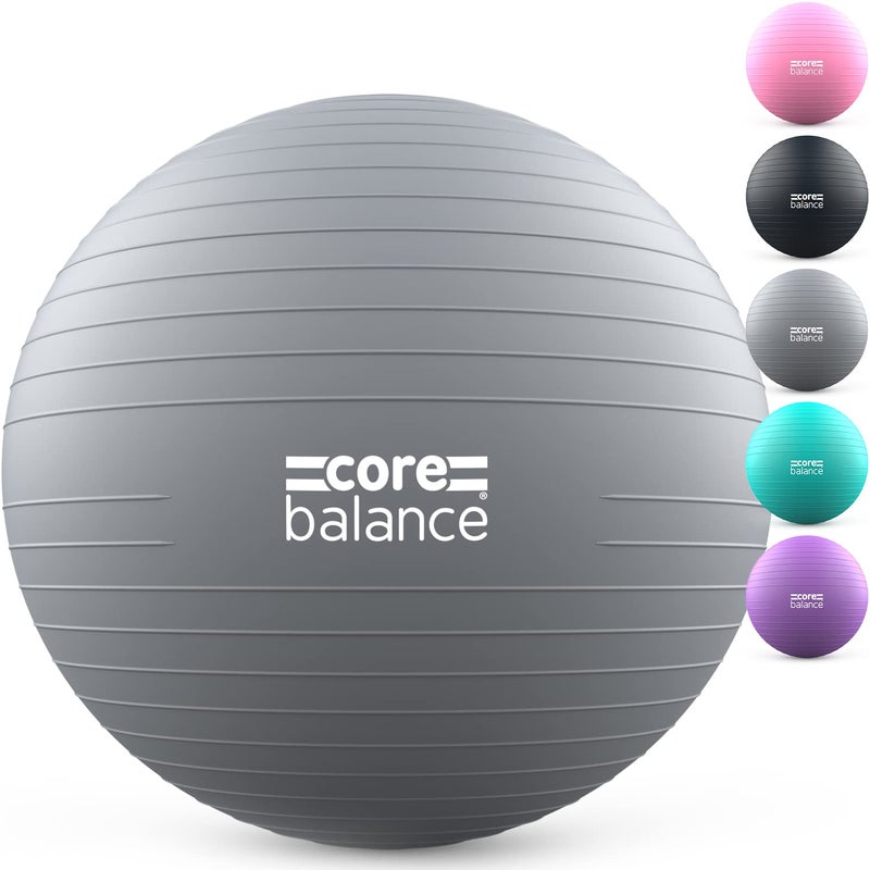 Core Balance Exercise Ball for Workouts, Anti-Burst and Slip Resistant, Swiss Yoga Ball for Pregnancy, Stability, Fitness and Physical Therapy, 4 Sizes, with Pump (22" / 55cm Grey) - Image 1