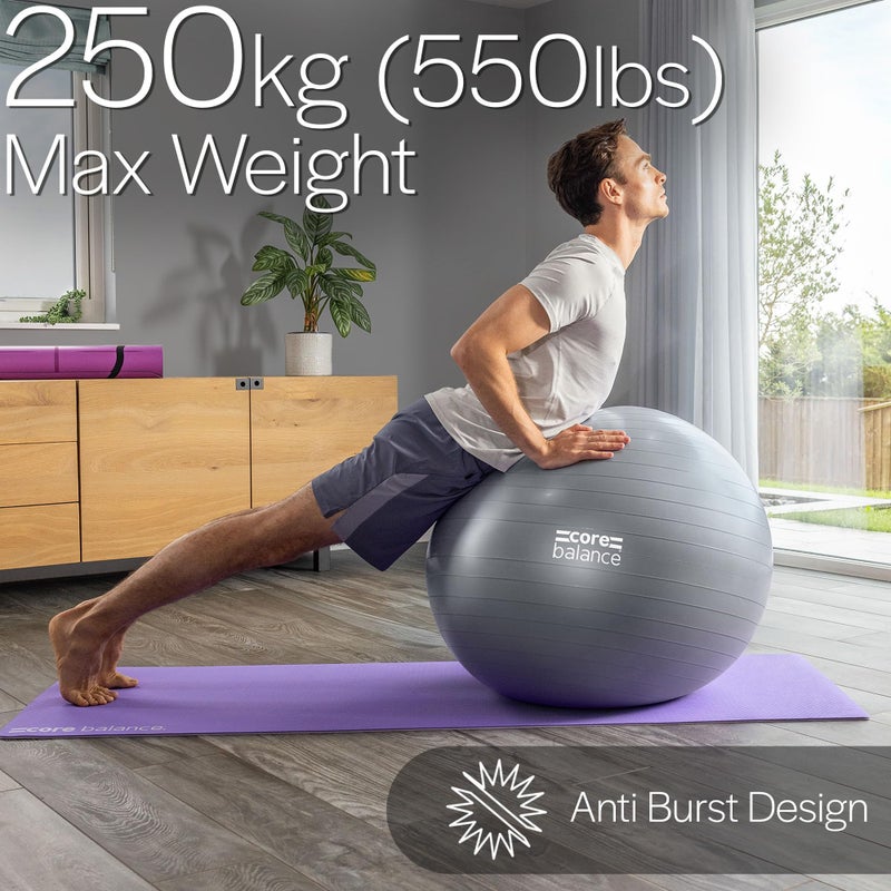 Core Balance Exercise Ball for Workouts, Anti-Burst and Slip Resistant, Swiss Yoga Ball for Pregnancy, Stability, Fitness and Physical Therapy, 4 Sizes, with Pump (22" / 55cm Grey) - Image 4