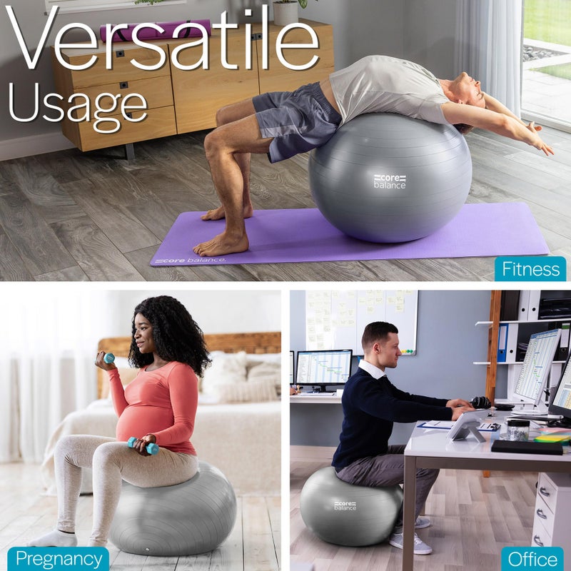Core Balance Exercise Ball for Workouts, Anti-Burst and Slip Resistant, Swiss Yoga Ball for Pregnancy, Stability, Fitness and Physical Therapy, 4 Sizes, with Pump (22" / 55cm Grey) - Image 3