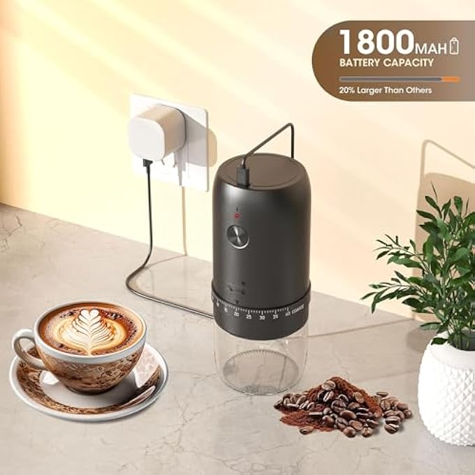 NIUB Portable Electric Burr Coffee Grinder With 40 Adjustable Settings And 35G CapacityRechargeable Coffee Bean Grinder With Conical Ceramic Burr For Travel Camping Office Espresso Etc Black - Image 4