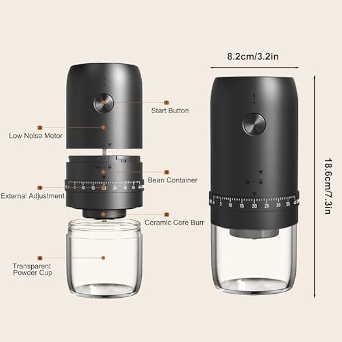 NIUB Portable Electric Burr Coffee Grinder With 40 Adjustable Settings And 35G CapacityRechargeable Coffee Bean Grinder With Conical Ceramic Burr For Travel Camping Office Espresso Etc Black - Image 3