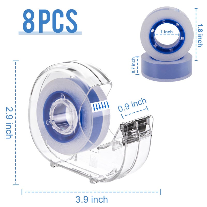 JEFURE 8 Pcs Transparent Tape with Dispenser, 0.7 x 1000 in Blue Core Clear Tape Rolls Bulk, Office Tape Refills for Desk, Craft, and Gift Wrapping - Image 2