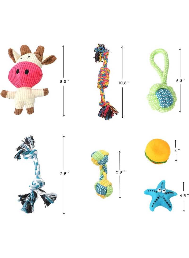 FUNFY 7-Piece Puppy Chew Toy Set, Dog Teething Toys with Rope Toys, Treaded Balls, Starfish Toy, Burger Toy, Squeaky Toys for Small and Medium Dogs - Image 3