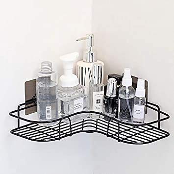 CRENTILA Stainless Steel SelfAdhesive Metal Storage Organizer Bathroom Corner Rack Shelves Black - Image 1