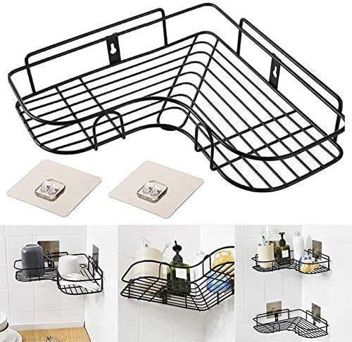 CRENTILA Stainless Steel SelfAdhesive Metal Storage Organizer Bathroom Corner Rack Shelves Black - Image 4