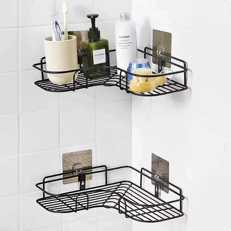 CRENTILA Stainless Steel SelfAdhesive Metal Storage Organizer Bathroom Corner Rack Shelves Black - Image 5
