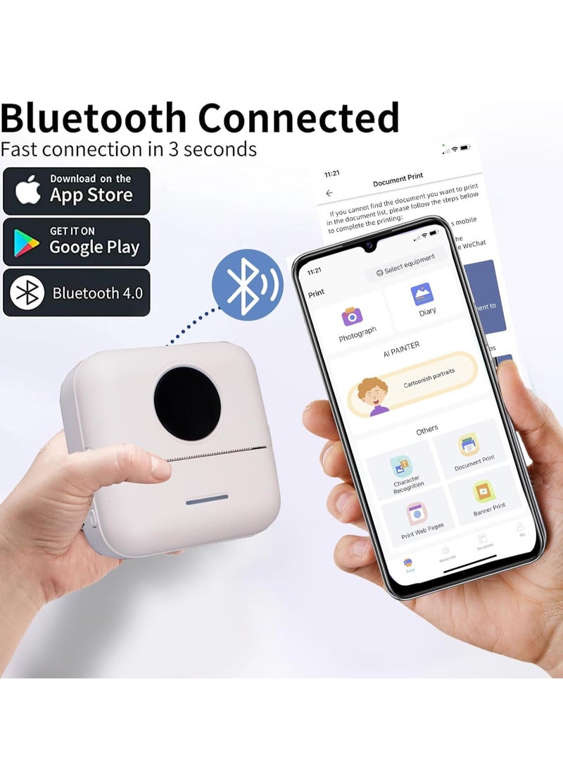 Kidle Thermal Mini Printer,Bluetooth Printer for Phone, Wireless Label Printer with Tape，Compatible with iOS&Android Printer X5 powder+5 stickers+5 regular paper+3 colored paper+6 colored pens+1 sticker - Image 1