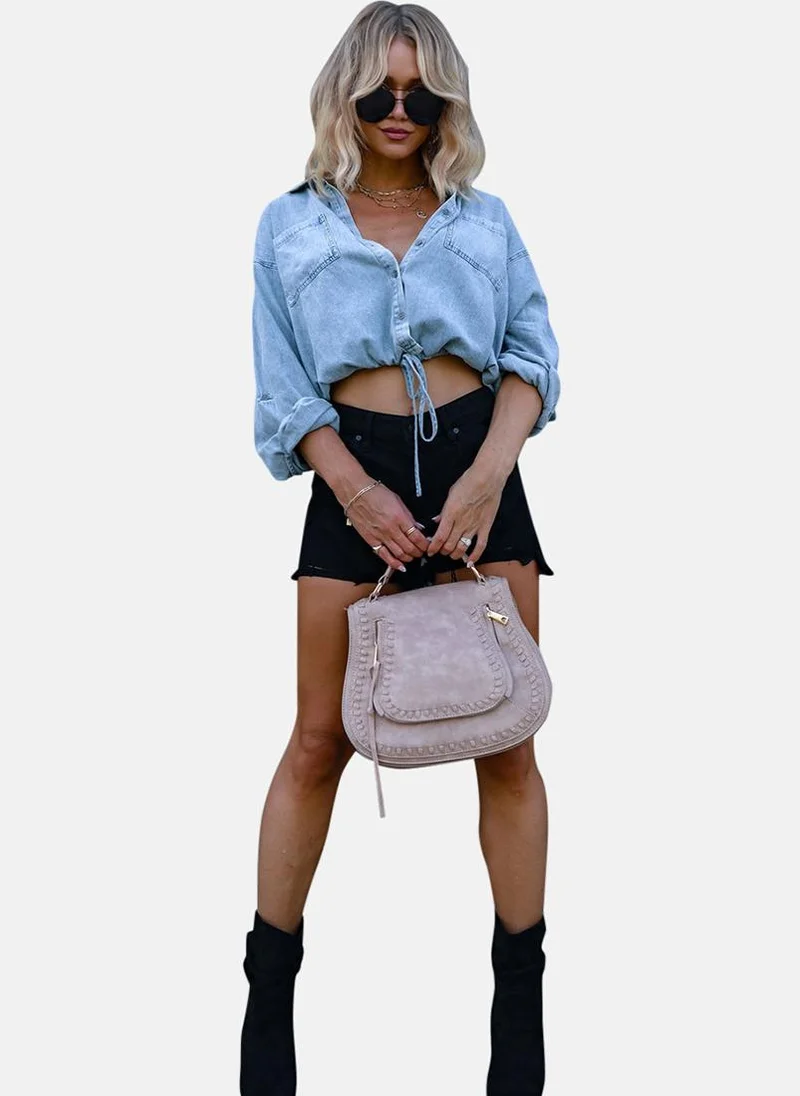 يونيكي Blue Relaxed Fit Spread Collar Long Sleeves Shirts