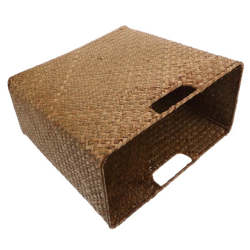 Hand-Woven Storage Basket: Seagrass Woven Storage Bin With Dual Handles For Laundry Toys And Household Sundries 13.76x11.79x7.15in - Image 1