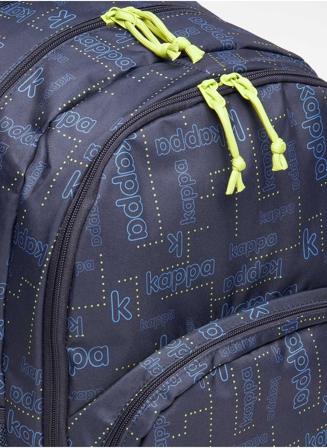 Kappa - Logo Print Backpack with Adjustable Strap - 46x32x19 cm - Image 1