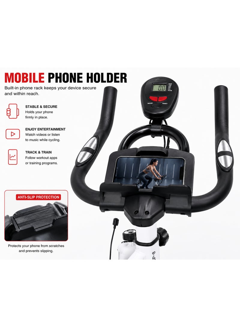 Volcan Fitness VOLCAN Spinning Bike VFSP:8 | Indoor Cycling Exercise Bike for Home Gym | 4KG Flywheel, Display & Mobile Holder, White - Image 4