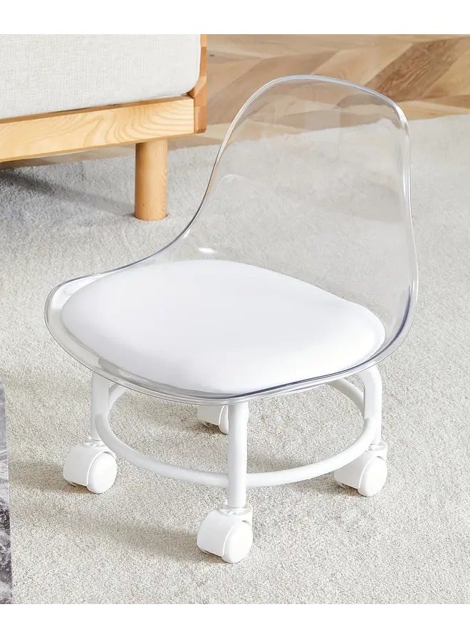 HOME TASTE Multipurpose Low Rolling Stool with Wheels – Soft Cushion & Transparent Acrylic Backrest | 360° Swivel Chair for Home, Office, Salon, Gardening, Kids & Baby Feeding | Indoor/Outdoor Use  - Image 1