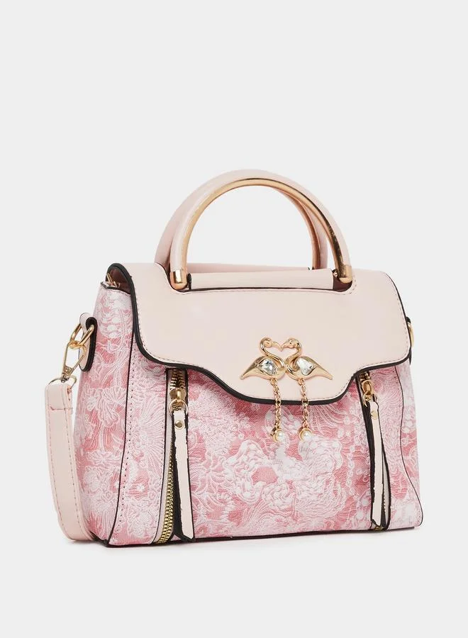 Take Two Take Two Floral Pattern Handbag with Flap Charm