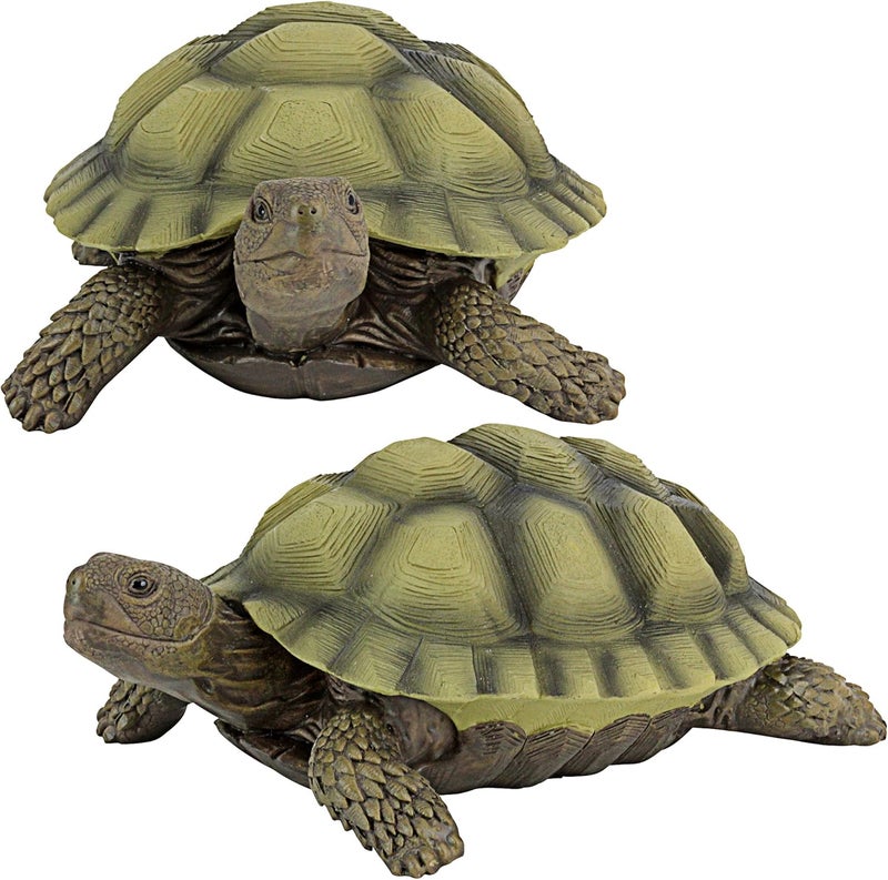 Design Toscano QM91887611 Gilbert The Box Turtle Indoor/Outdoor Garden Decor Animal Statue Set of Two, 57 Inches Wide, 9 Inches Deep, 3 Inches High, Handcast Polyresin, Green Painted Finish - Image 1