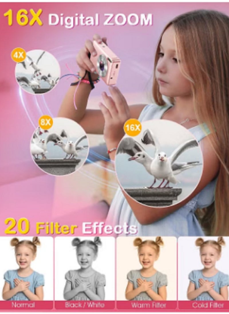 Generic كاميرا رقمية بتركيز تلقائي للأطفال - دقة FHD 1080P 44MP - كاميرا ميني محمولة قابلة لإعادة الشحن مع 16X رقمي - كاميرا جيب محمولة - مع بطاقة ذاكرة 32GB  - Image 5