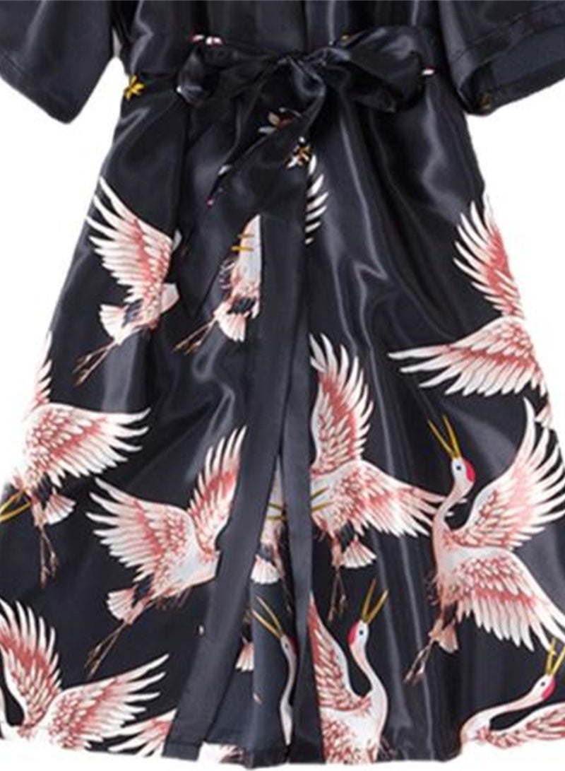 2pcs women's pajamas bathrobe imitation silk suspender crane pajamas - Image 3