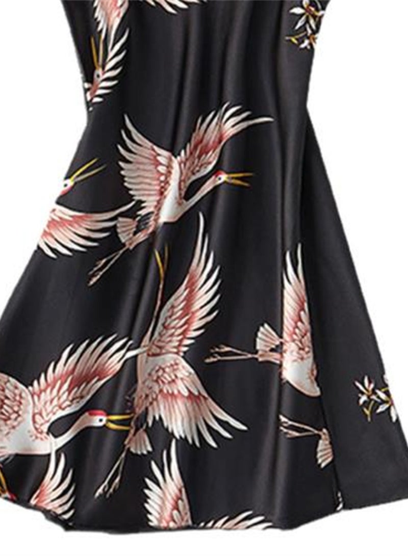 2pcs women's pajamas bathrobe imitation silk suspender crane pajamas - Image 4