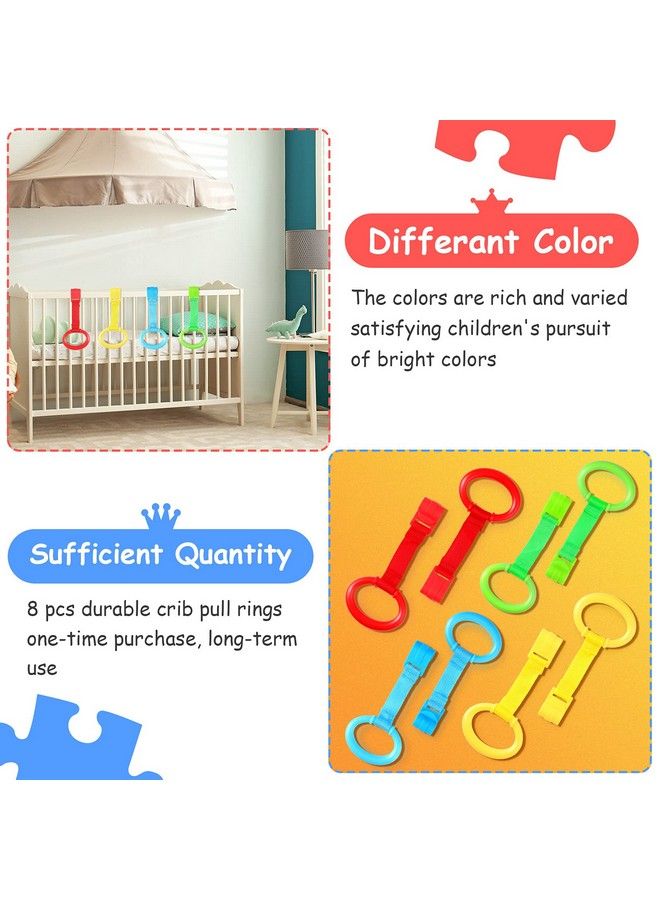 Sumind 8 قطع حلقة سحب سرير الأطفال حلقات مساعدة تمارين المشي للأطفال حلقة الوقوف على السرير حلقة معلقة حلقات سحب سرير للأطفال في ملعب اللعب حلقة سرير للأطفال الصغار (3.5 × 2.8 بوصة) - Image 5