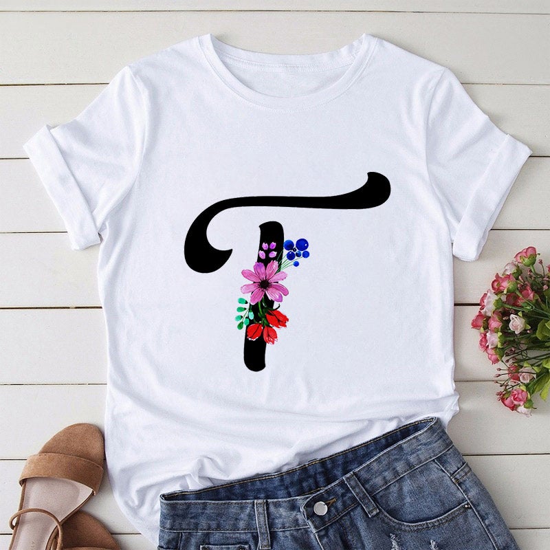 [Hair On The Day] T-Shirt Women'S Short-Sleeved Printed Butterfly Letter Large Size T-Shirt 26 English Women'S Wear - Image 1