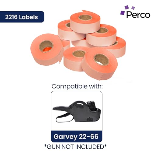 Perco Fluorescent Red Garvey 2216 Pricing Labels for Garvey 22-66/22-77/22-88 Two Line Pricing Gun - 9 Rolls, 1 Sleeve - 9,000 Pricemarking Labels and 1 Inker Included - Image 2
